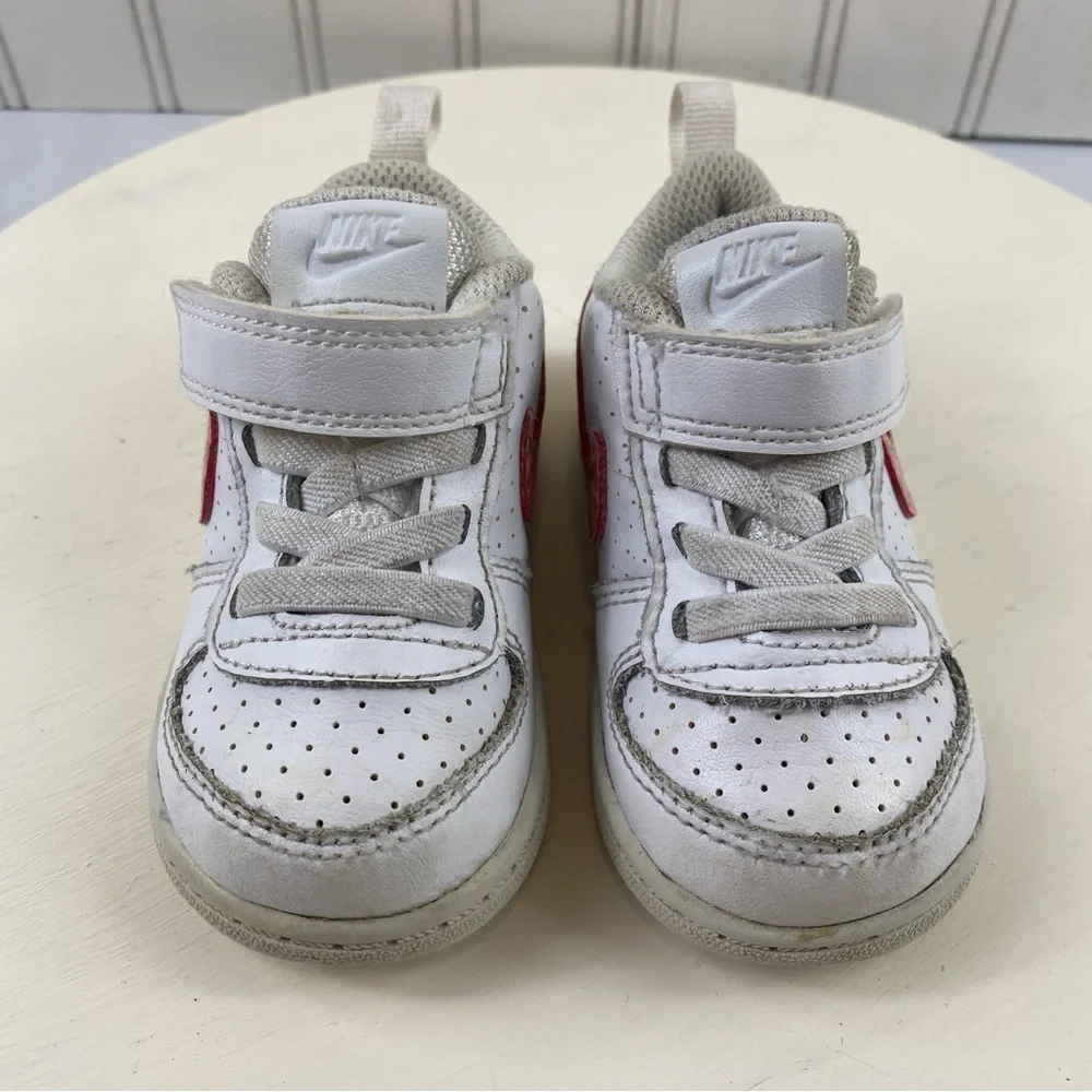 Nike Toddler Leather Court Borough White Sneakers with Pink Cheetah Swoosh Sz 5C